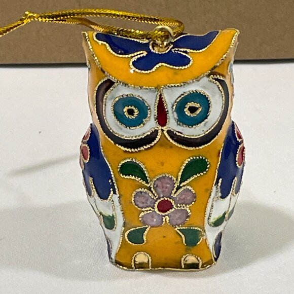 (NEW) Collectible ENAMEL CLOISONNE OWLS Set of 3 Hanging Ornaments - Picture 8 of 9